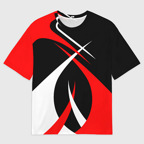 Мужская футболка оверсайз Красные и белые линии / 3D-принт – фото 1