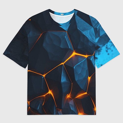 Мужская футболка оверсайз Разлом плит с оранжевым свечением / 3D-принт – фото 1