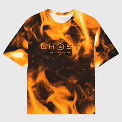Мужская футболка оверсайз Ghost of Tsushima шторм оранж
