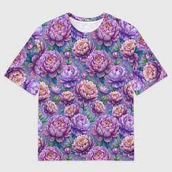 Футболка оверсайз мужская Крупные пионы садовые дачные цветы паттерн, цвет: 3D-принт