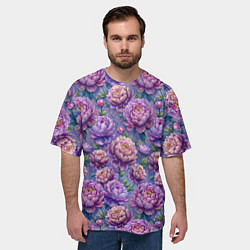 Футболка оверсайз мужская Крупные пионы садовые дачные цветы паттерн, цвет: 3D-принт — фото 2