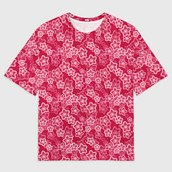 Мужская футболка оверсайз Красно-белый цветочный узор ретро