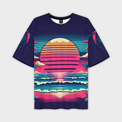 Футболка оверсайз мужская Закат на пляже vaporwave, цвет: 3D-принт