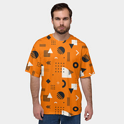 Футболка оверсайз мужская Геометрия в стиле мемфис на оранжевом, цвет: 3D-принт — фото 2