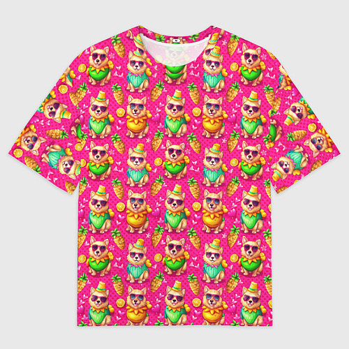 Мужская футболка оверсайз Щенята и летний вайб паттерн / 3D-принт – фото 1