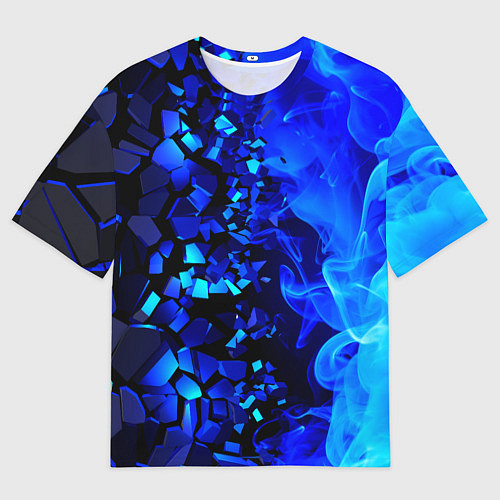 Мужская футболка оверсайз Осколки плиток и синий огонь / 3D-принт – фото 1