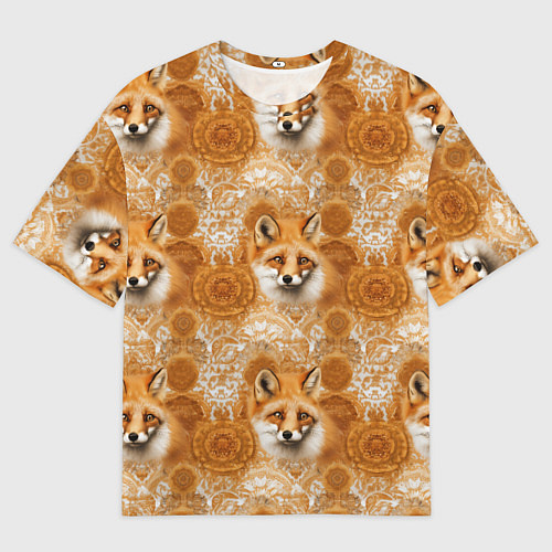 Мужская футболка оверсайз Лакшери паттерн с золотыми лисицами / 3D-принт – фото 1