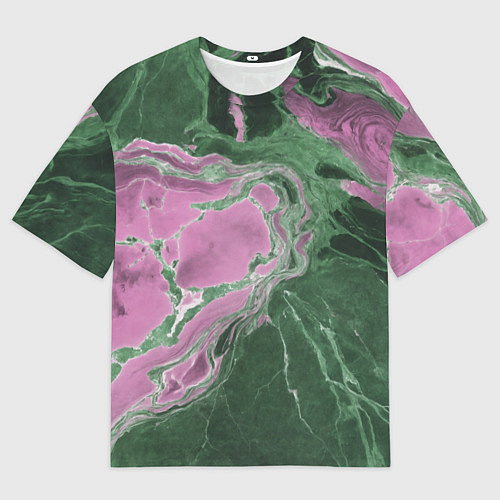 Мужская футболка оверсайз Мрамор темно-зеленый с розовым / 3D-принт – фото 1