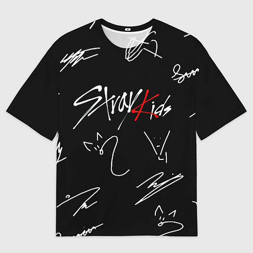 Мужская футболка оверсайз Stray kids автографы лого / 3D-принт – фото 1