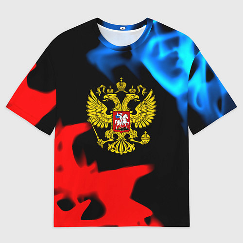 Мужская футболка оверсайз Россия герб огненый стиль / 3D-принт – фото 1