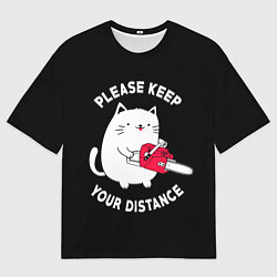 Мужская футболка оверсайз Белый кот с электропилой