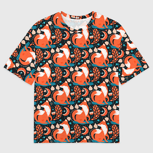 Мужская футболка оверсайз Разноцветный орнамент лисы паттерном / 3D-принт – фото 1