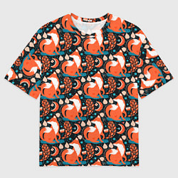 Мужская футболка оверсайз Разноцветный орнамент лисы паттерном