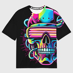 Футболка оверсайз мужская Cyber skull - ai art neon, цвет: 3D-принт