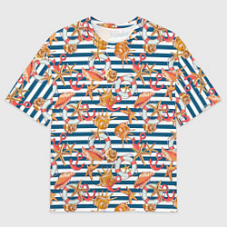Футболка оверсайз мужская Морской узор в полоску, цвет: 3D-принт