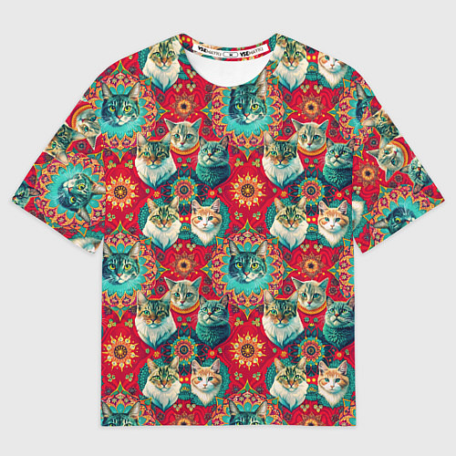Мужская футболка оверсайз Мандала с кошачьим орнаментом / 3D-принт – фото 1