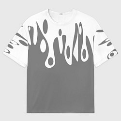 Футболка оверсайз мужская Потеки белой краски на сером фоне, цвет: 3D-принт
