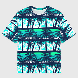 Футболка оверсайз мужская Тропический франжипани с пальмами, цвет: 3D-принт