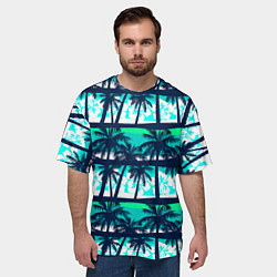 Футболка оверсайз мужская Тропический франжипани с пальмами, цвет: 3D-принт — фото 2