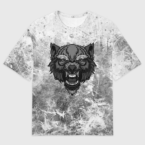 Мужская футболка оверсайз Серый волк на абстрактном фоне / 3D-принт – фото 1