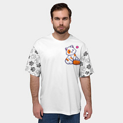 Футболка оверсайз мужская Милый кот сидит улыбается с любовью, цвет: 3D-принт — фото 2