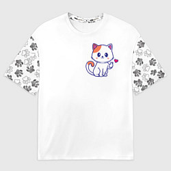 Футболка оверсайз мужская Милый кот посылает любовь, цвет: 3D-принт
