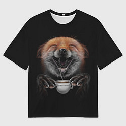 Мужская футболка оверсайз Лис с чашечкой кофе