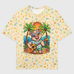 Футболка оверсайз мужская Свинья с гитарой жаркое лето, цвет: 3D-принт