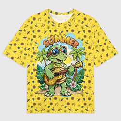 Футболка оверсайз мужская Черепаха с гитарой на острове, цвет: 3D-принт