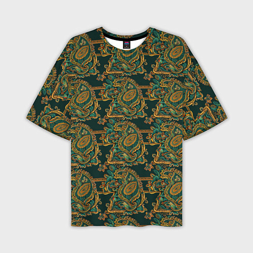Мужская футболка оверсайз Орнамент зеленый пейсли / 3D-принт – фото 1