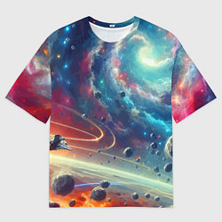 Футболка оверсайз мужская Полет к далёкой планете - нейросеть, цвет: 3D-принт