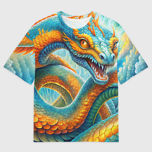 Мужская футболка оверсайз Большая мифологическая змея / 3D-принт – фото 1