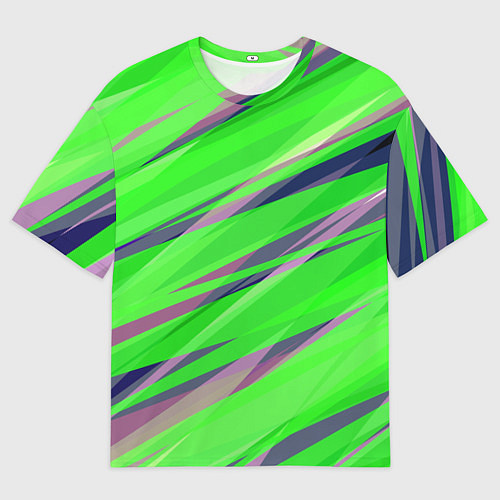 Мужская футболка оверсайз Зелёный и фиолетовый абстрактные полосы / 3D-принт – фото 1