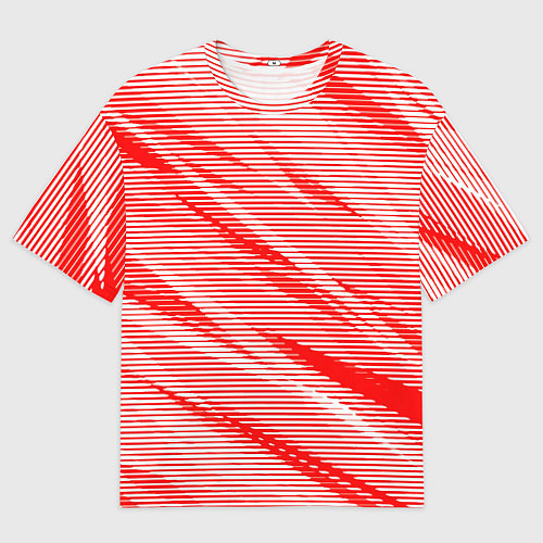 Мужская футболка оверсайз Полосатый красно-белый / 3D-принт – фото 1