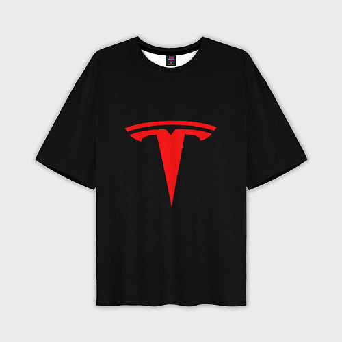 Мужская футболка оверсайз Tesla red logo / 3D-принт – фото 1