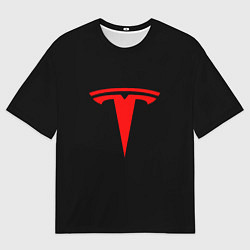 Мужская футболка оверсайз Tesla red logo