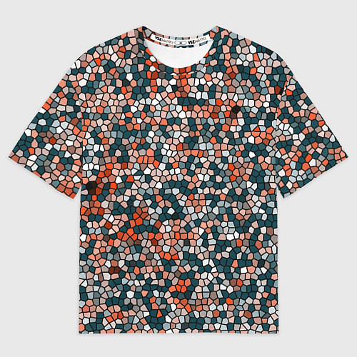 Мужская футболка оверсайз Красно-бирюзовый паттерн мелкая мозаика / 3D-принт – фото 1
