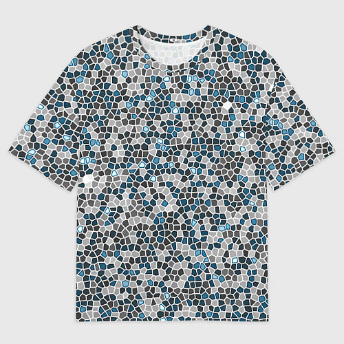 Мужская футболка оверсайз Паттерн мозаика серый с голубым / 3D-принт – фото 1