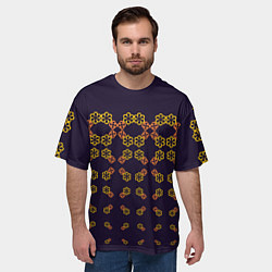 Футболка оверсайз мужская Цветочный орнамент на синем, цвет: 3D-принт — фото 2