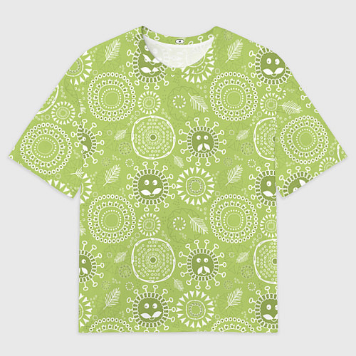 Мужская футболка оверсайз Зеленый цветочный - паттерн смайлики / 3D-принт – фото 1