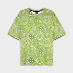 Мужская футболка оверсайз Зеленый цветочный - паттерн смайлики