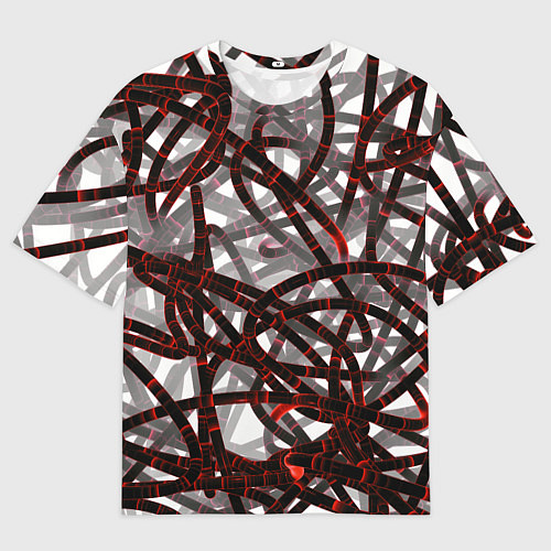 Мужская футболка оверсайз Красные энергетические кабели / 3D-принт – фото 1