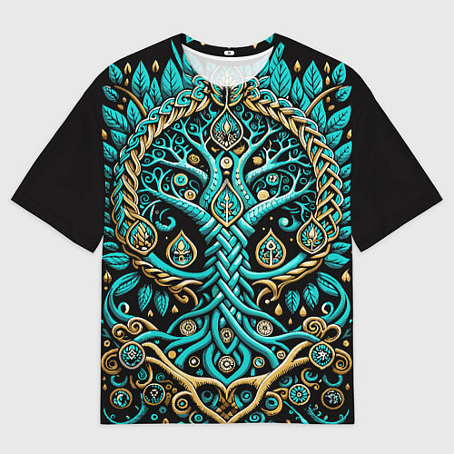 Мужская футболка оверсайз Древо жизни - сакральная славянская символика / 3D-принт – фото 1