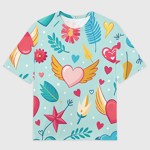 Мужская футболка оверсайз Сердечко с крылышками / 3D-принт – фото 1