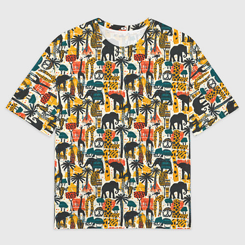 Мужская футболка оверсайз Африка паттерн пальмы животные / 3D-принт – фото 1