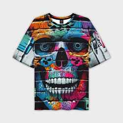 Мужская футболка оверсайз Crazy color skull - graffiti