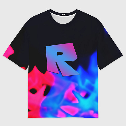Мужская футболка оверсайз Roblox neon flame / 3D-принт – фото 1