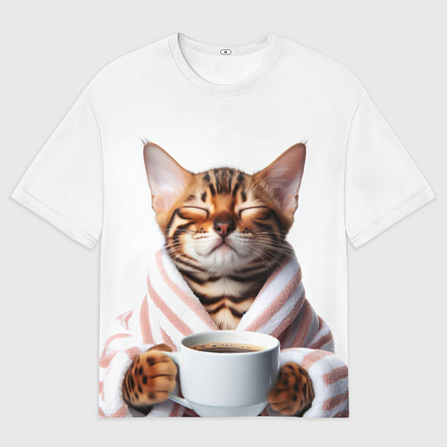 Мужская футболка оверсайз Котик в халате / 3D-принт – фото 1