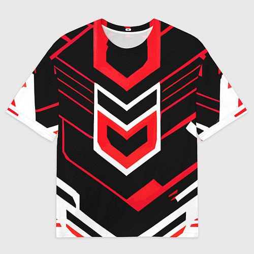 Мужская футболка оверсайз Полосы и красно-белый шестиугольник / 3D-принт – фото 1