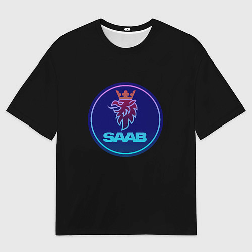 Мужская футболка оверсайз Saab logo neon / 3D-принт – фото 1